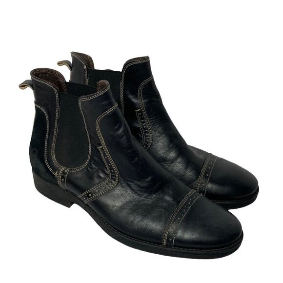 BACCO BUCCI Men\'s Black Leather & Suede High Ankle Slip on Boots  Size 10 White